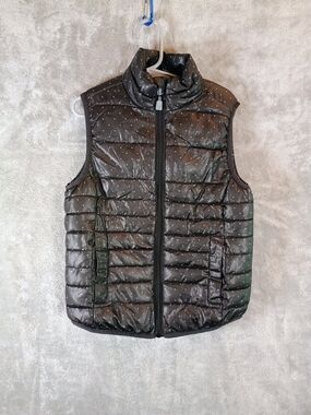 Girls Xersion Black Quilted Puffer Vest with Tiny White Dot Pattern 6X